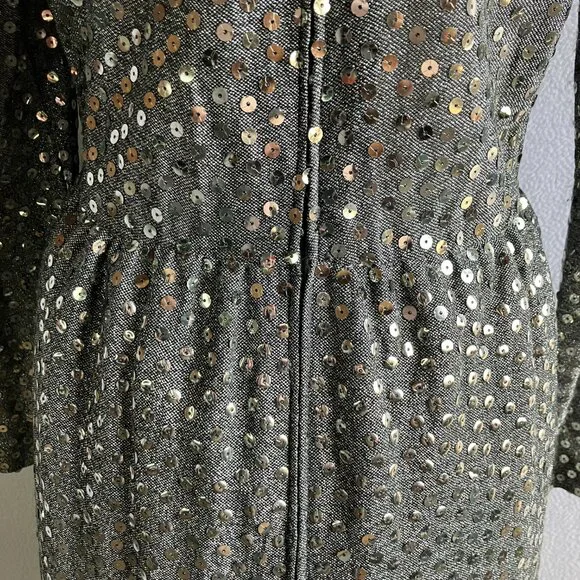 1970s Silver Sequined Modest Long Sleeve Maxi Dress - Picture 4 of 15